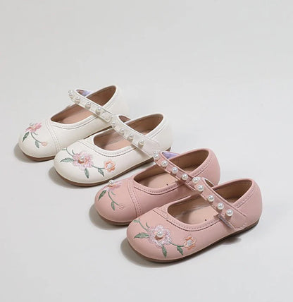 Girls' Infant Ballet Flat Shoes with Little Flowers and Pearls