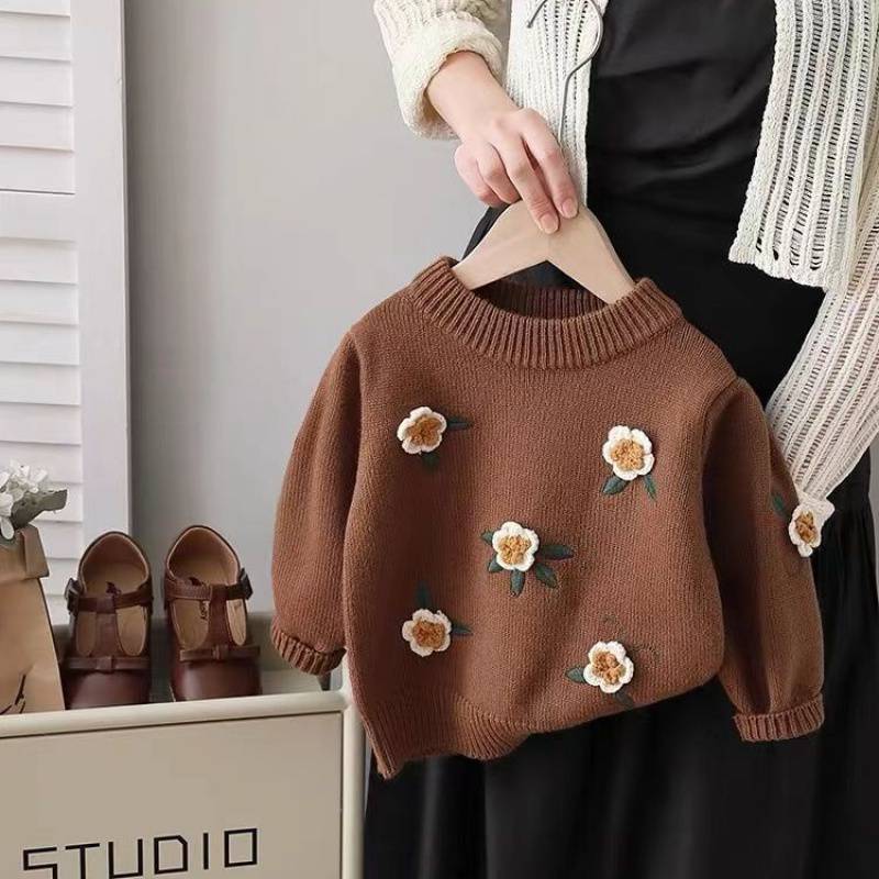 Girls' Knit Sweater Flowers