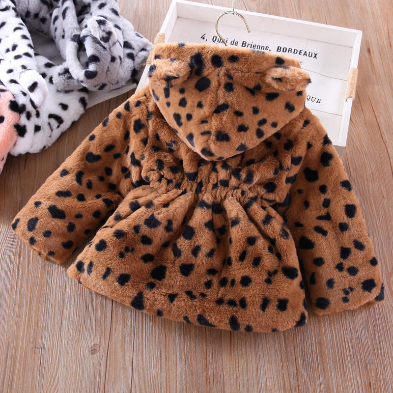 Children's Women's Plush Leopard Coat