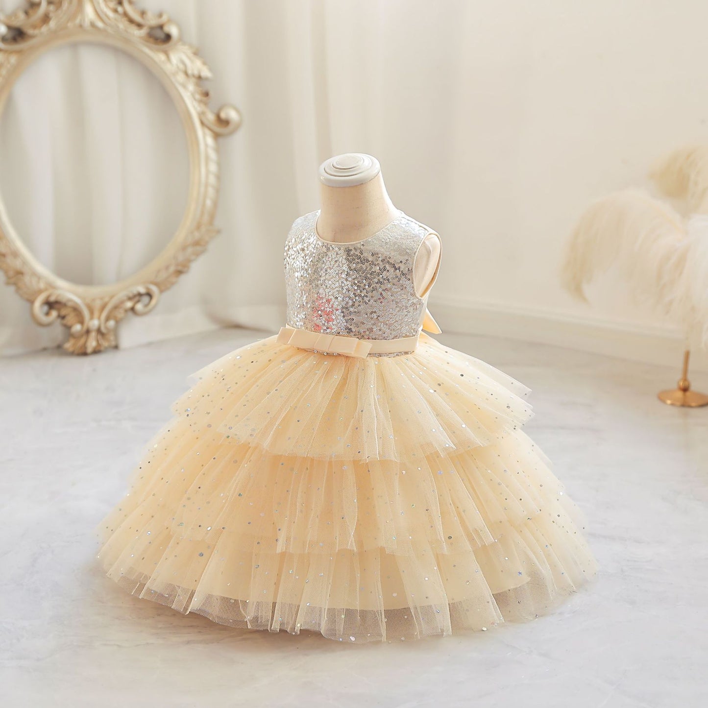 Shiny Tulle Tiered Party Dress