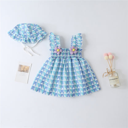 Children's Plaid Dress Little Flowers