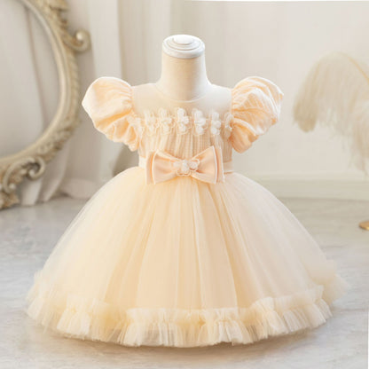 Children's Party Dress with Puff Sleeve and Bow