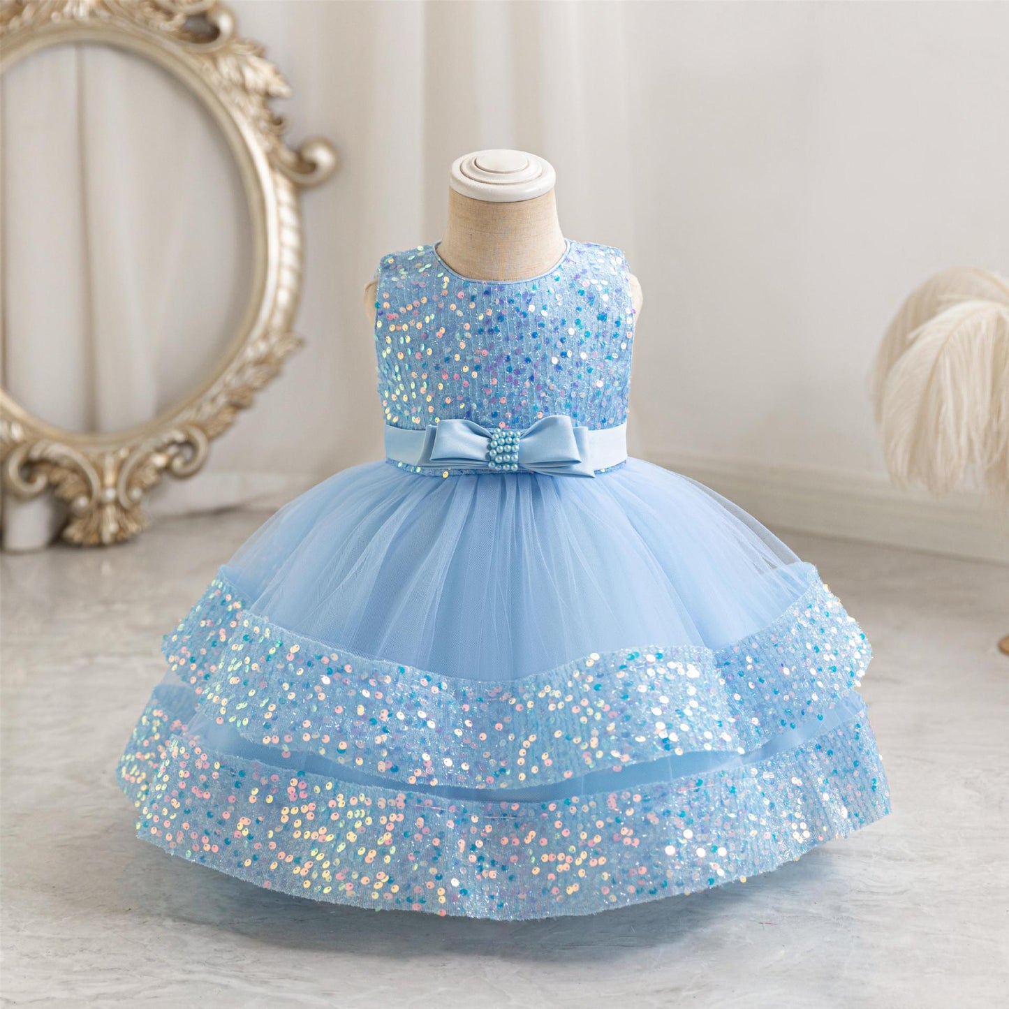 Shiny Bowknot Children's Party Dress