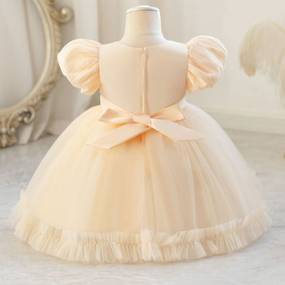 Children's Party Dress with Puff Sleeve and Bow