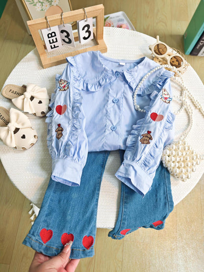 Girls' Infant Set Shirt + Jeans Hearts