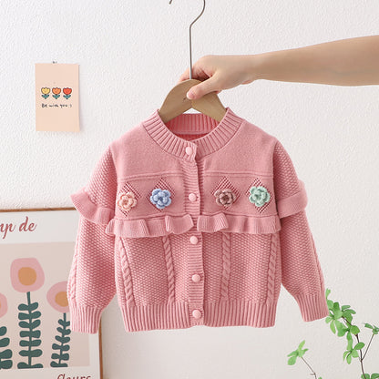 Children's Cardigan Knitted Flowers