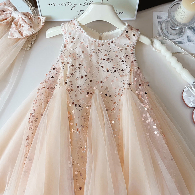 Children's Shiny Tulle Bow Dress