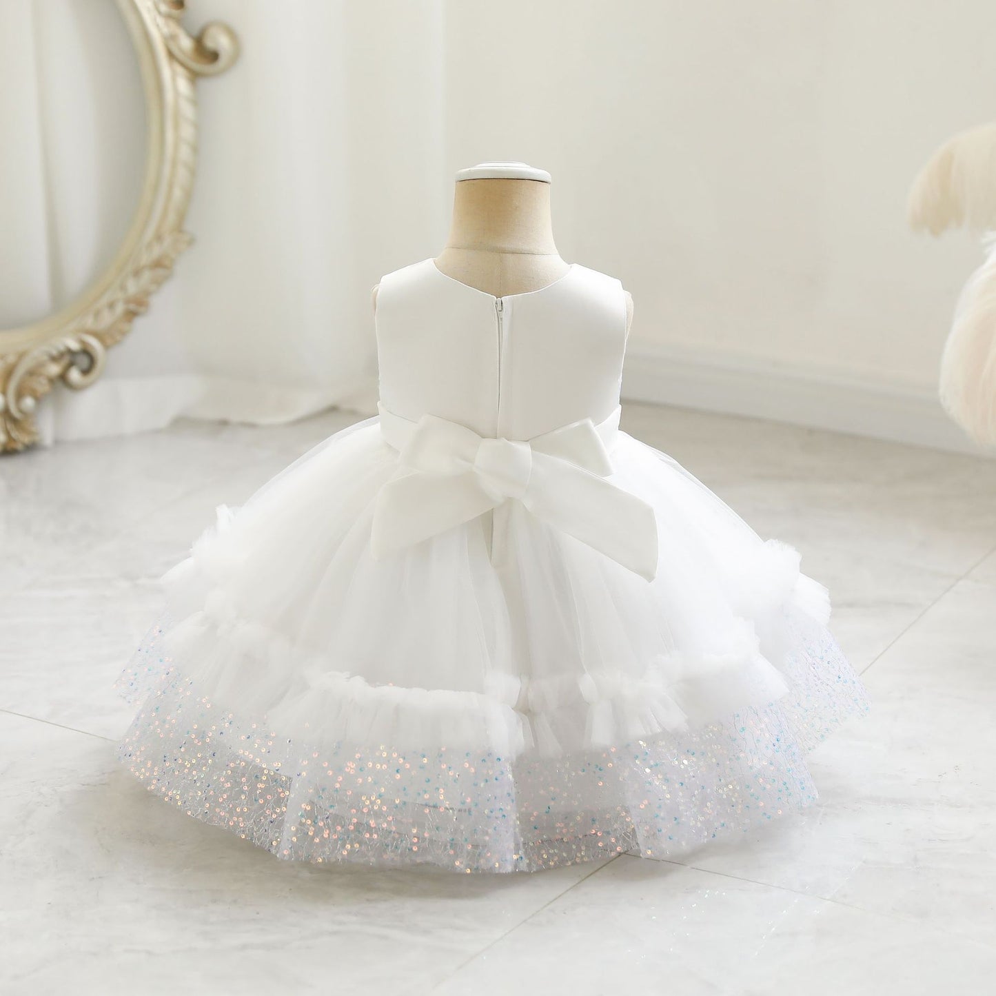 Children's Shiny Tulle and Bow Party Dress