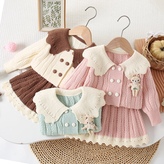 Children's Knit Set for Girls, Teddy Bear