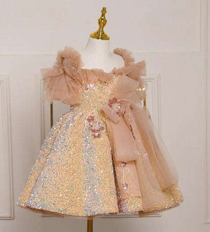 Children's Sequins and Flowers Party Dress