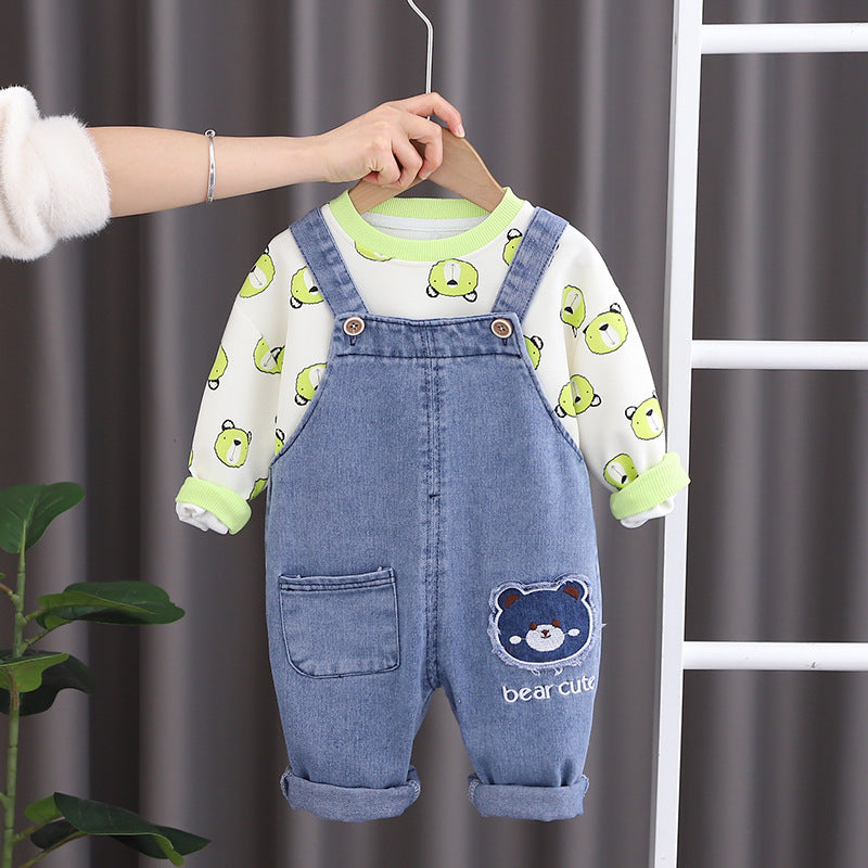 Children's Set Overalls + Teddy Bears Blouse