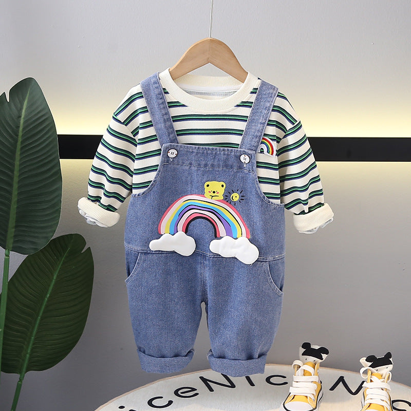 Children's Set Rainbow Jeans and Stripes Overalls