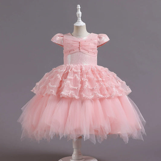 Children's Party Dress with Pearls and Tulle