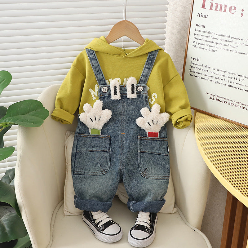 Children's Set Bib Jeans Mãozinha + Sweatshirt