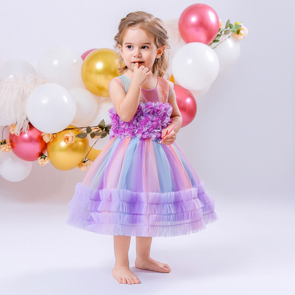 Children's Tulle Colors Floral Dress