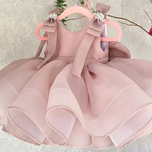 Pink Children's Party Dress with Bows