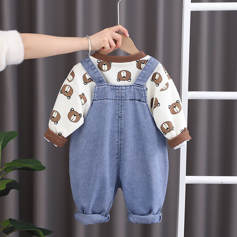 Children's Set Overalls + Teddy Bears Blouse