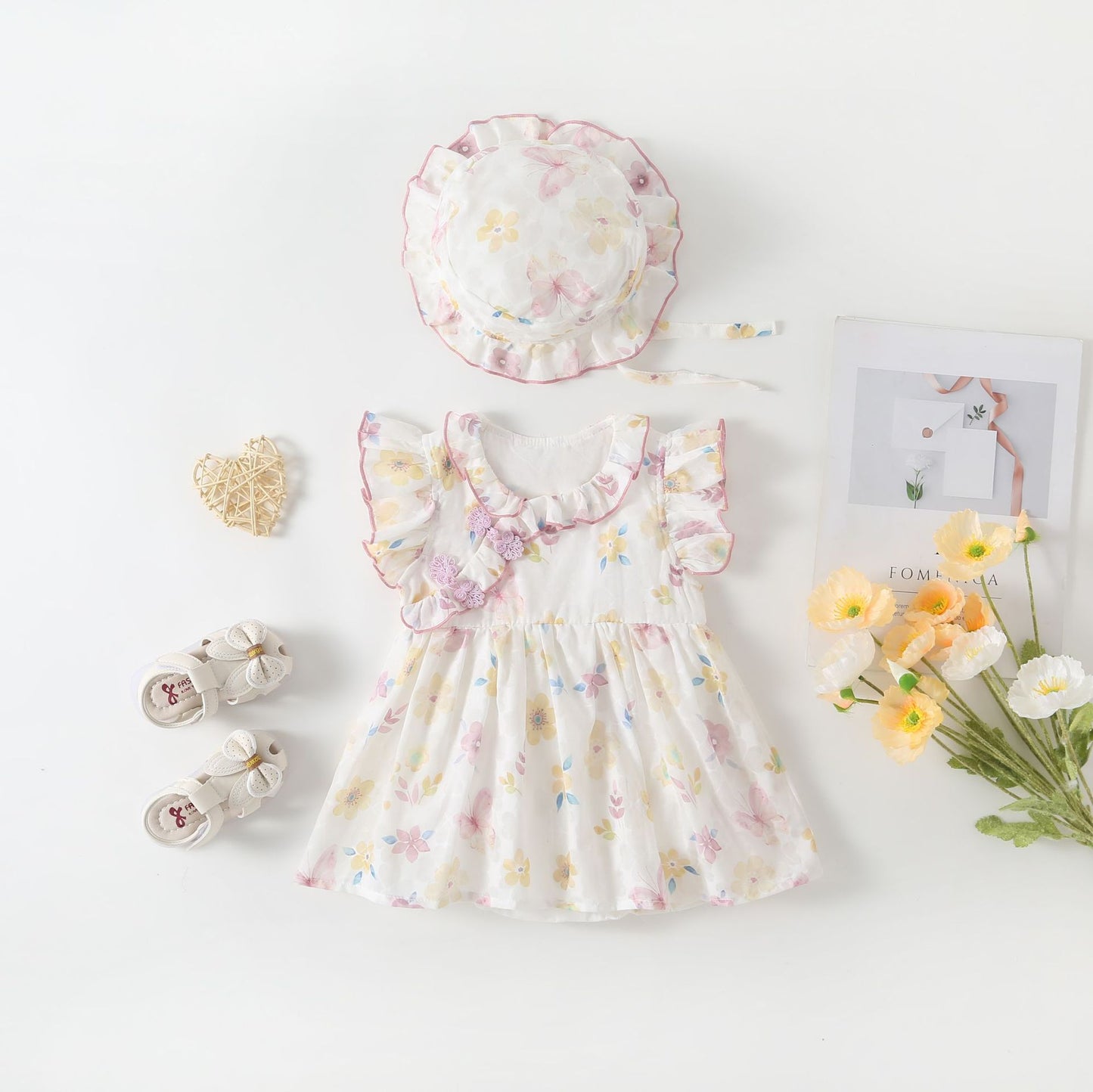 Summer Children's Dress Little Flowers with Hat