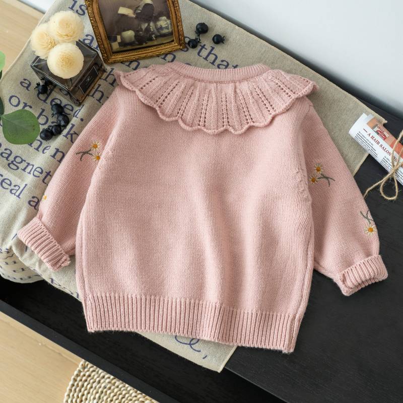 Children's Cardigan with Collar and Flowers