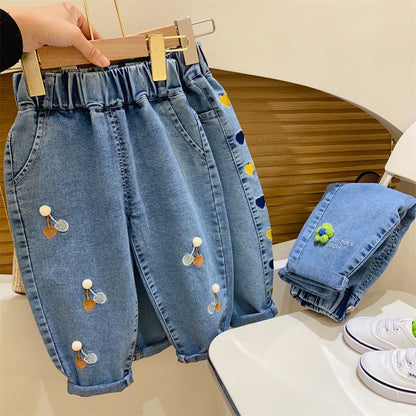 Girls' Jeans Pants Little Flowers and Little Hearts