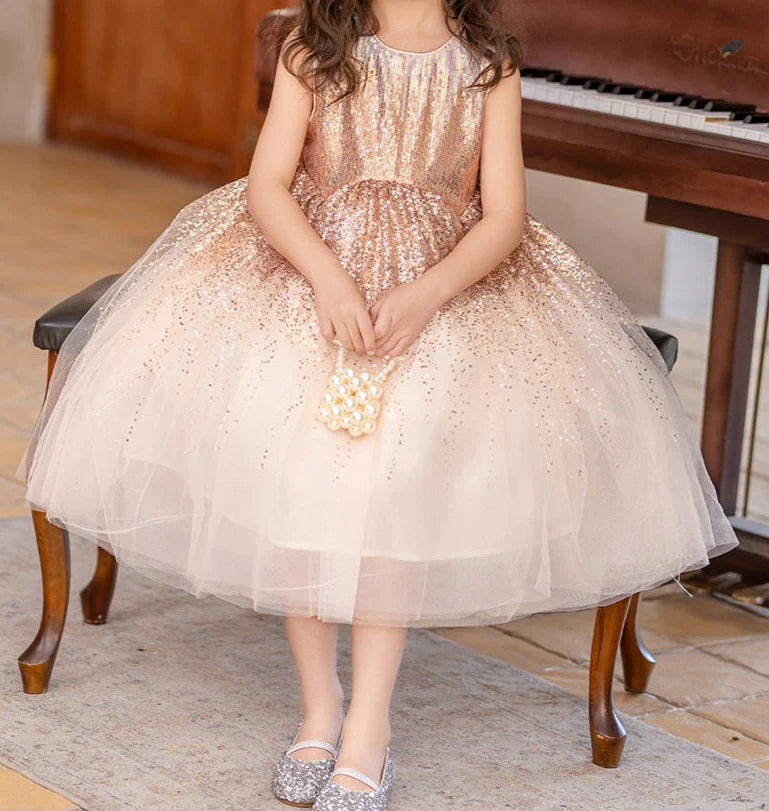 Children's Shiny Princess Dress with Bow