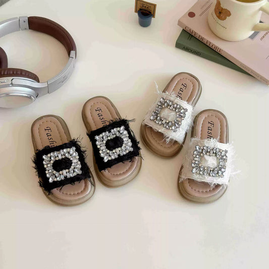 Girls' Rhinestone Flip Flops
