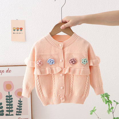 Children's Cardigan Knitted Flowers