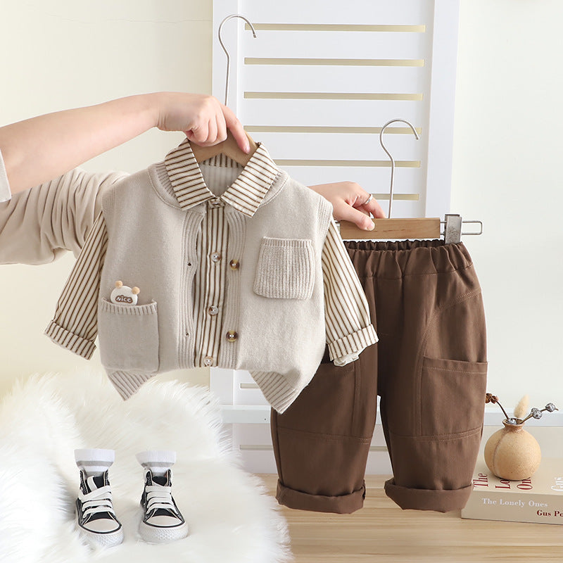 Boys' Striped Teddy Bear Set
