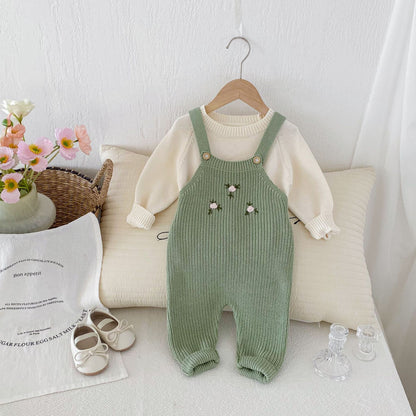 Children's Knit Flower Overalls