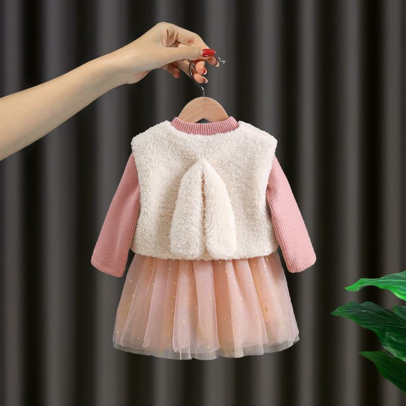 Women's Children's Set Tulle Dress + Wool Vest