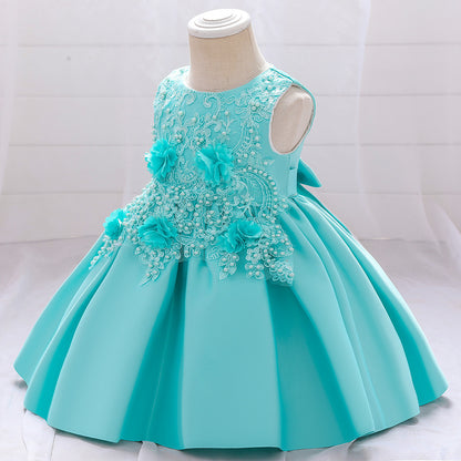 Children's Party Dress Flowers with Pearls