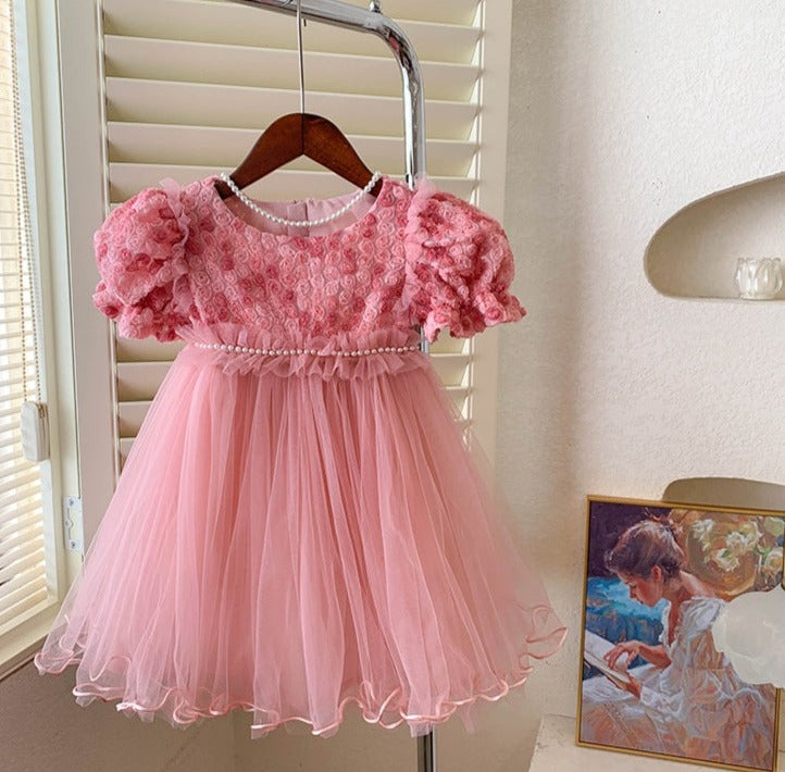 Children's Dress Tulle Pearls Flowers