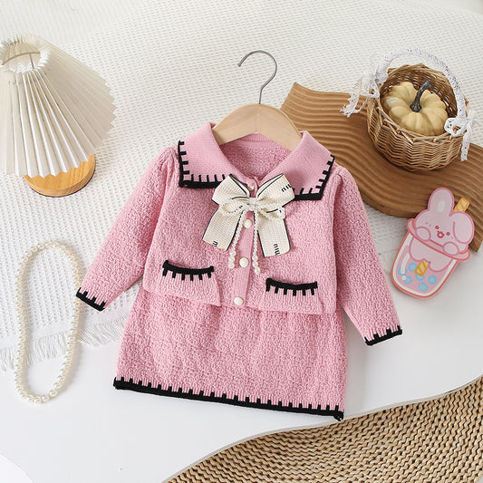 Children's Winter Knit Set with Bow