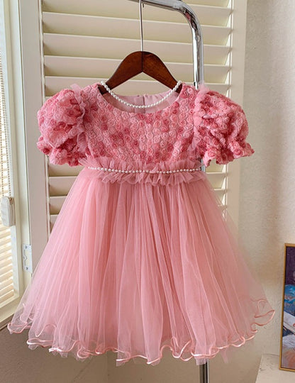 Children's Dress Tulle Pearls Flowers