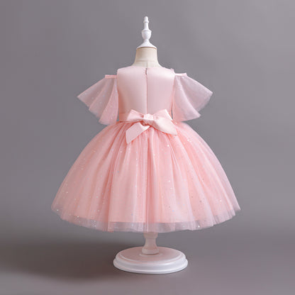 Children's Dress Pink Pearls Flowers