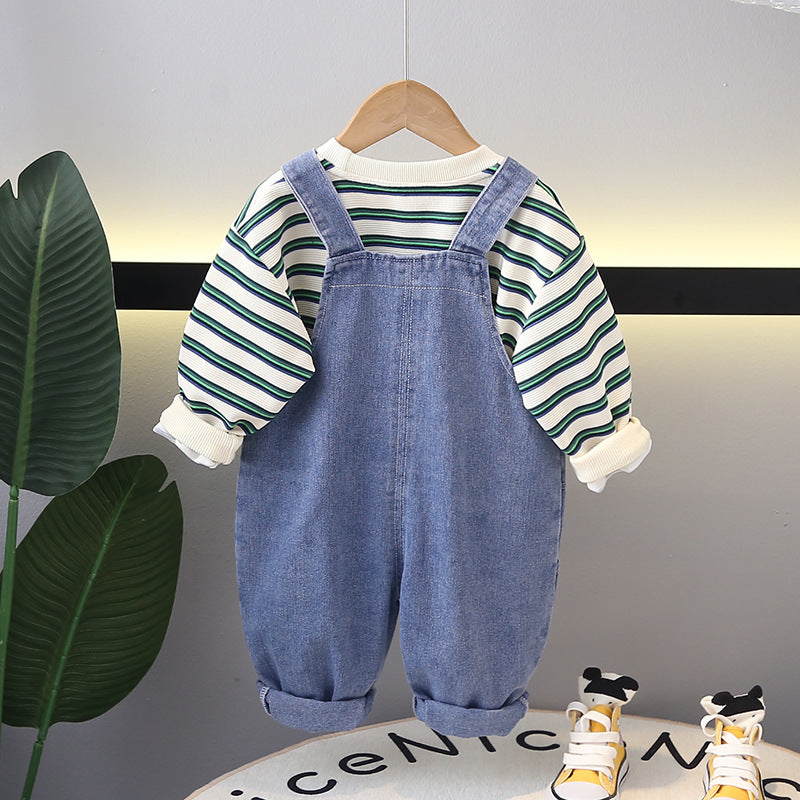 Children's Set Rainbow Jeans and Stripes Overalls