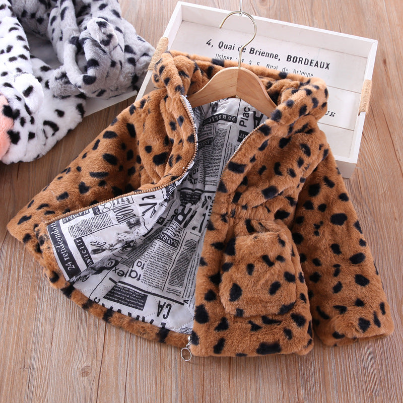 Children's Women's Plush Leopard Coat