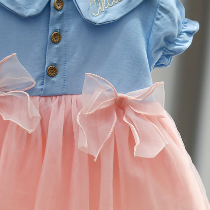 Children's Dress with Bow Collar