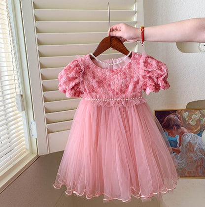 Children's Dress Tulle Pearls Flowers