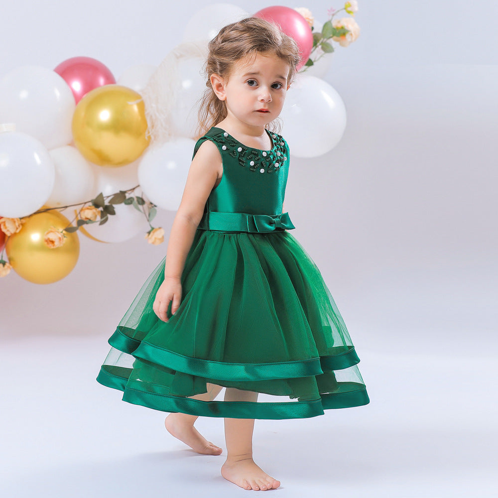 Children's Party Dress Tulle Bow and Pearls