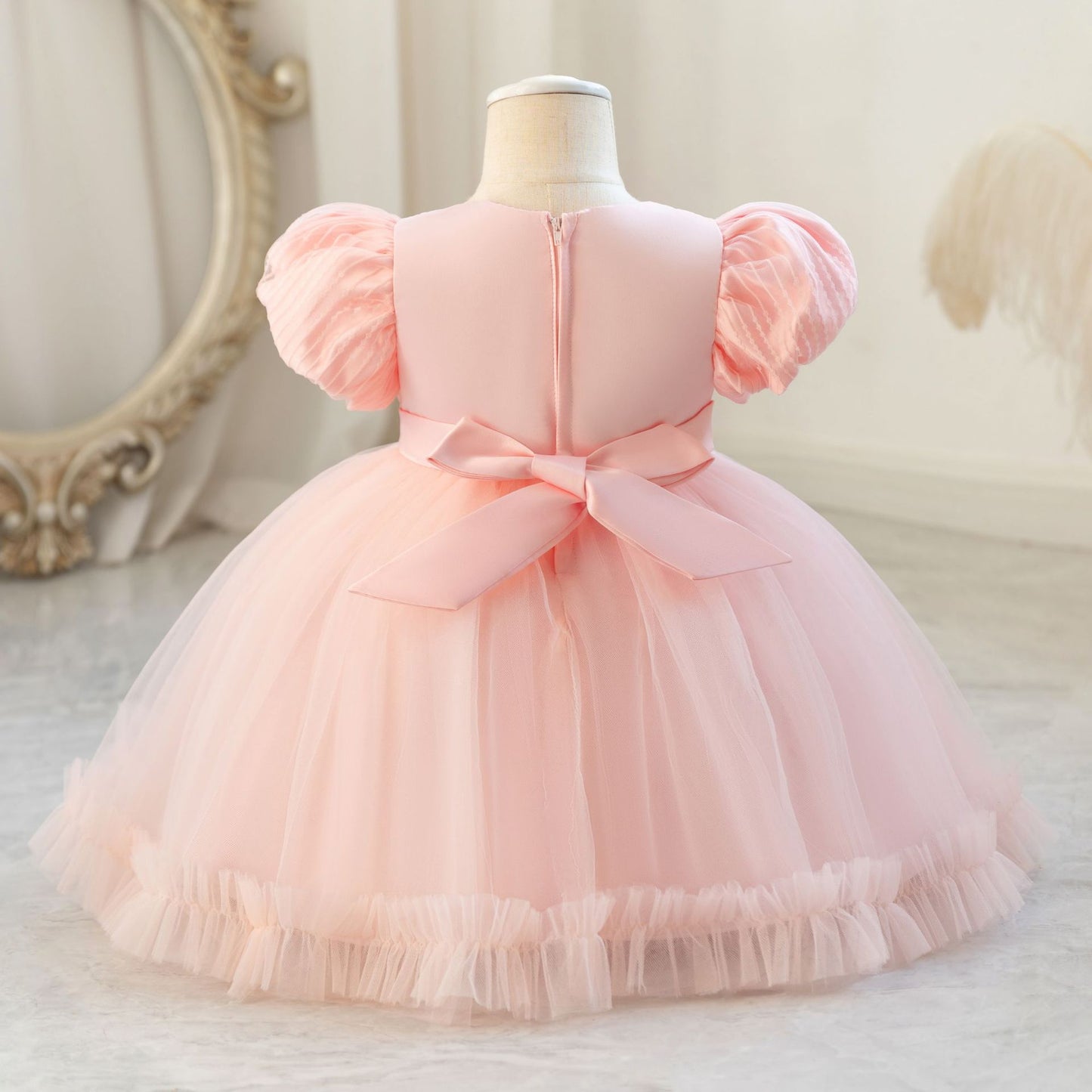 Children's Party Dress with Puff Sleeve and Bow