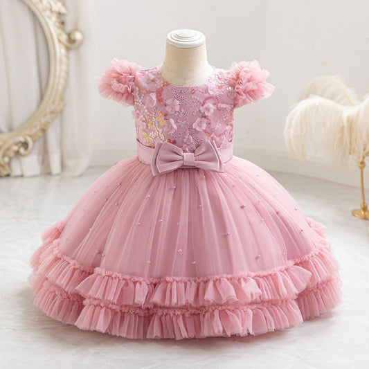 Children's Party Dress with Little Flowers Bow