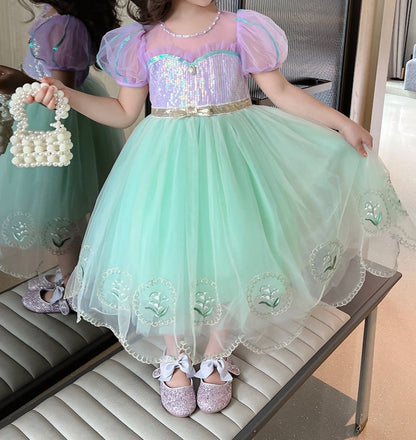 Shiny Tulle and Pearls Children's Party Dress