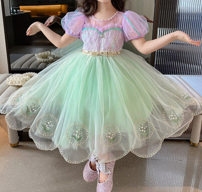 Shiny Tulle and Pearls Children's Party Dress