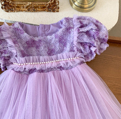 Children's Dress Tulle Pearls Flowers