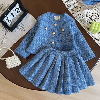 Blue Tweed Girls' Infant Set