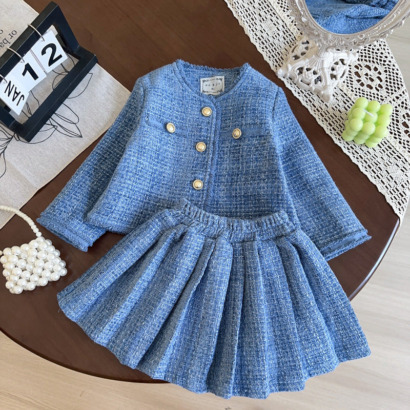 Blue Tweed Girls' Infant Set