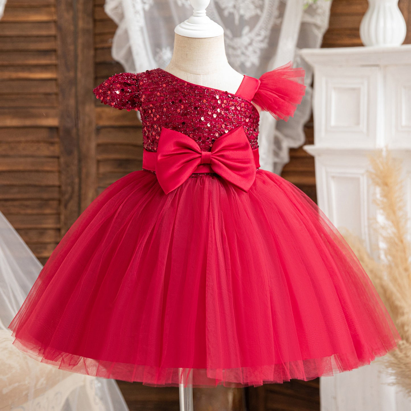 Shiny Christmas Bow Children's Dress