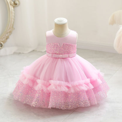 Children's Shiny Tulle and Bow Party Dress