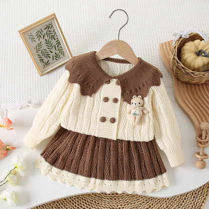 Children's Knit Set for Girls, Teddy Bear
